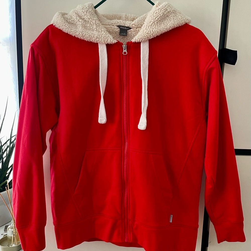 Eddie Bauer Red and White Jacket Vibrant and Comfortable